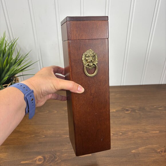 Vintage Wood Gift Box for Wine Bottle Bombay Company Wood Box with Brass Handle - Picture 2 of 15